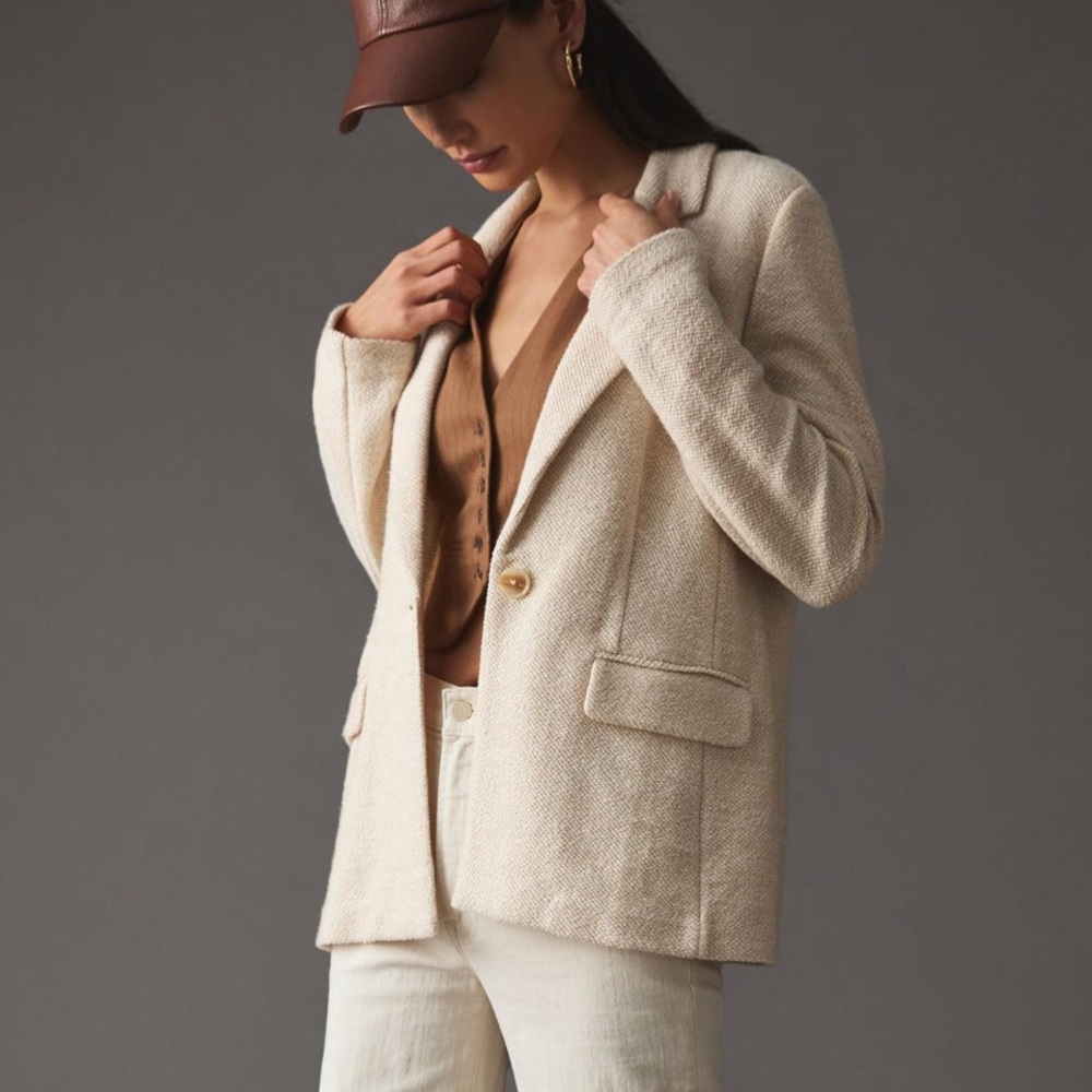Sanctuary x Anthropologie Knit Bryce Blazer in Toasted Marshmallow Size L